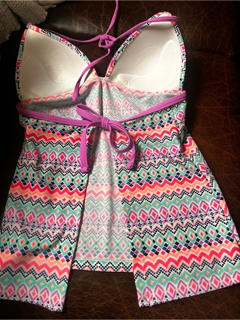 Arizona Jean Company Multicolor Pink Aqua Patterned Bikini Top